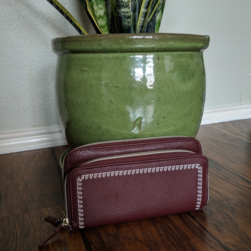 Large faux leather maroon wallet